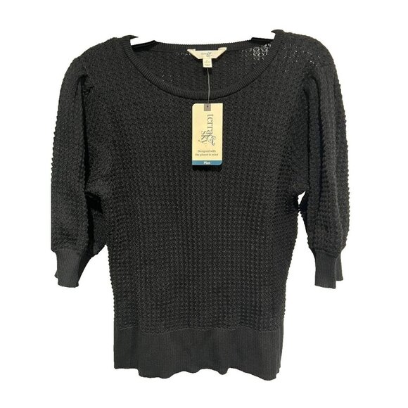 Terra & Sky Women's Textured Sweater 3/4 Sleeve Length Black Size 1X A000430 - Picture 3 of 7